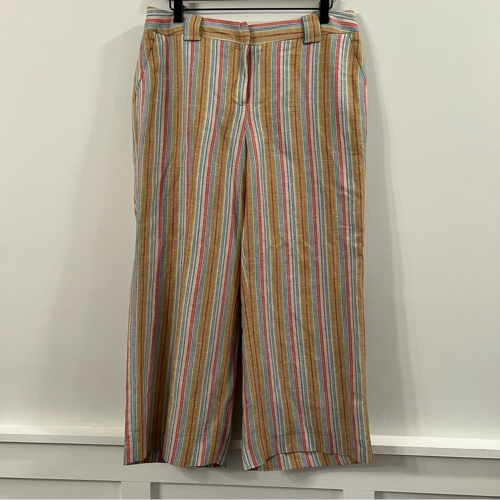 Women’s David N multi color striped linen cropped pants size 10